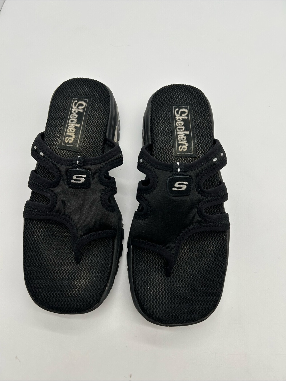 Skechers Energy Spiderweb Black Thong Wedge Sandals size 6